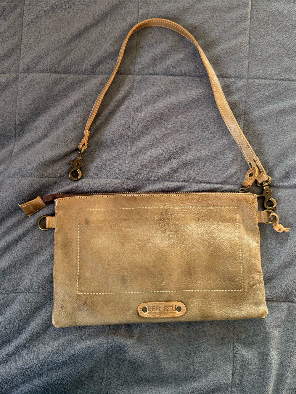 Bed Stu Distressed Tan Leather Clutch Wristlet